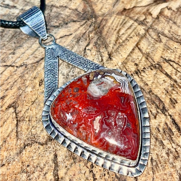 Deep Redish Brown Crazy Lace Agate Pendant 2 1/2” - Picture 15 of 16